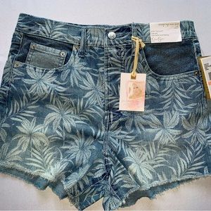 Jessica Simpson High Waist Denim Shorts Palm Floral Size 28
